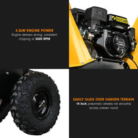 Ducar 70p 3600 Rpm Yellow Black Wood Chipper Shredder Mulcher Grinder Recoil & Electrical Starting System 100mm Capacity Ohv 4-stroke Engine 212cc Unleaded Petrol