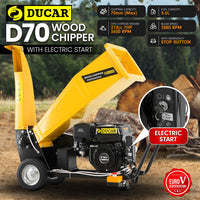 Ducar D70 7HP Wood Chipper Electric Start Shredder Mulcher Grinder Petrol in Yellow