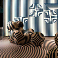 Retro Up Lounge Chair Ball and Chain Accent Chair with Ottoman Striped Upholstery High-Density Foam