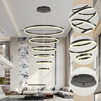 BAMDECOR A18815 Nordic Home Decor Dining Room Pendant lamp lights Ceiling Lamp Hanging Light Chandelier Lamps (6 Rings-Black)