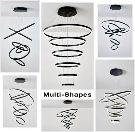 BAMDECOR A18815 Nordic Home Decor Dining Room Pendant lamp lights Ceiling Lamp Hanging Light Chandelier Lamps (6 Rings-Black)