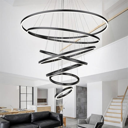 BAMDECOR A18815 Nordic Home Decor Dining Room Pendant lamp lights Ceiling Lamp Hanging Light Chandelier Lamps (7 Rings-Black)
