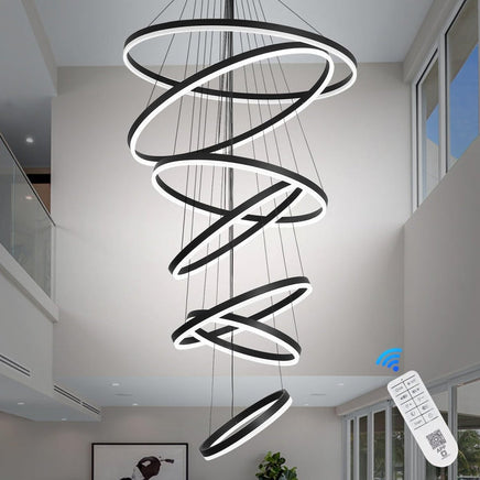 BAMDECOR A18815 Nordic Home Decor Dining Room Pendant lamp lights Ceiling Lamp Hanging Light Chandelier Lamps (7 Rings-Black)