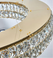 BAMDECOR C3332/1  Round Luxury Crystal Chandelier Modern LED Crystal Chandelier LED Ring Pendant Light Stainless Steel Ceiling Lamp Hanging Lights,for Dining Living Room (Gold)