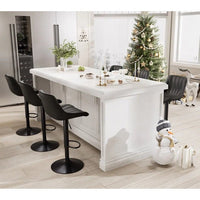 Black Modern Height Adjustable Swivel Bar Stools Upholstered Leather Barstool Kitchen Island Chairs with Metal Frame (Set of 2)