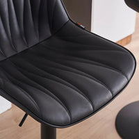 Black Modern Height Adjustable Swivel Bar Stools Upholstered Leather Barstool Kitchen Island Chairs with Metal Frame (Set of 2)