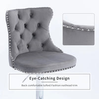 Gray Velvet Bar Stools Adjustable Swivel Counter Height Chairs with Tufted Back and Nailhead Trim for Kitchen Island Pub Restaurant (2Pcs, Chrome Metal, Grey)