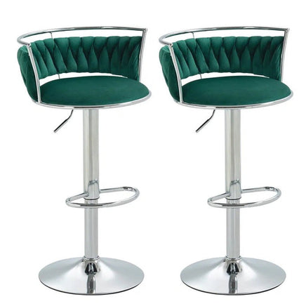 SERENITà Silver Swivel Upholstered Velvet Adjustable Height Counter Stool with Metal Frame Emerald Green (Set of 2)
