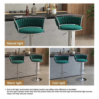 Silver Swivel Upholstered Velvet Adjustable Height Counter Stool with Metal Frame Emerald Green (Set of 2)