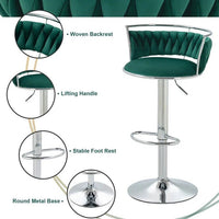Silver Swivel Upholstered Velvet Adjustable Height Counter Stool with Metal Frame Emerald Green (Set of 2)