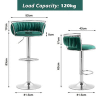 Silver Swivel Upholstered Velvet Adjustable Height Counter Stool with Metal Frame Emerald Green (Set of 2)