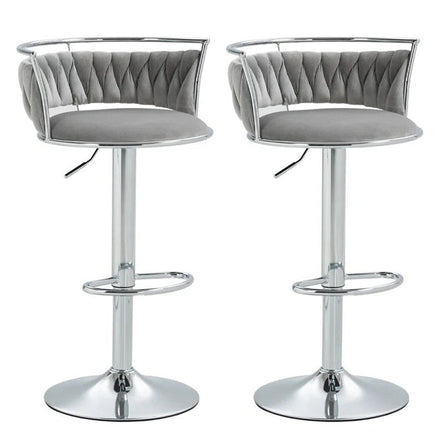 SERENITà Silver Swivel Upholstered Velvet Adjustable Height Counter Stool with Metal Frame Grey (Set of 2)