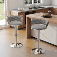 Silver Swivel Upholstered Velvet Adjustable Height Counter Stool with Metal Frame Grey (Set of 2)