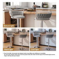 Silver Swivel Upholstered Velvet Adjustable Height Counter Stool with Metal Frame Grey (Set of 2)