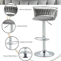 Silver Swivel Upholstered Velvet Adjustable Height Counter Stool with Metal Frame Grey (Set of 2)