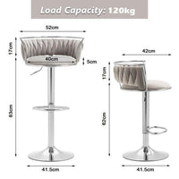 Silver Swivel Upholstered Velvet Adjustable Height Counter Stool with Metal Frame Grey (Set of 2)