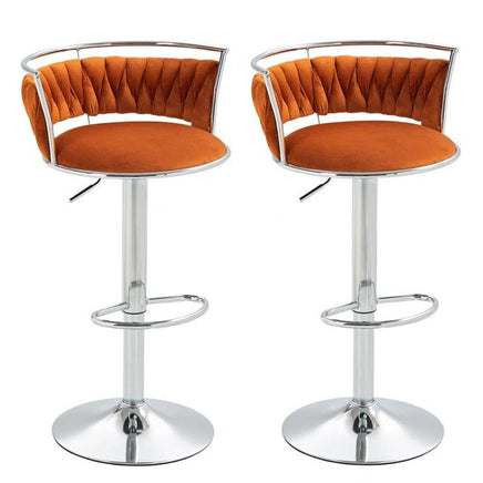 SERENITà Silver Swivel Upholstered Velvet Adjustable Height Counter Stool with Metal Frame Orange (Set of 2)
