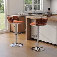 Silver Swivel Upholstered Velvet Adjustable Height Counter Stool with Metal Frame Orange (Set of 2)