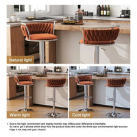 Silver Swivel Upholstered Velvet Adjustable Height Counter Stool with Metal Frame Orange (Set of 2)