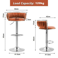 Silver Swivel Upholstered Velvet Adjustable Height Counter Stool with Metal Frame Orange (Set of 2)