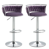 SERENITà Silver Swivel Upholstered Velvet Adjustable Height Counter Stool with Metal Frame Voilet (Set of 2)