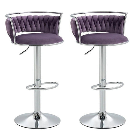 SERENITà Silver Swivel Upholstered Velvet Adjustable Height Counter Stool with Metal Frame Voilet (Set of 2)