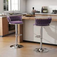 Silver Swivel Upholstered Velvet Adjustable Height Counter Stool with Metal Frame Voilet (Set of 2)