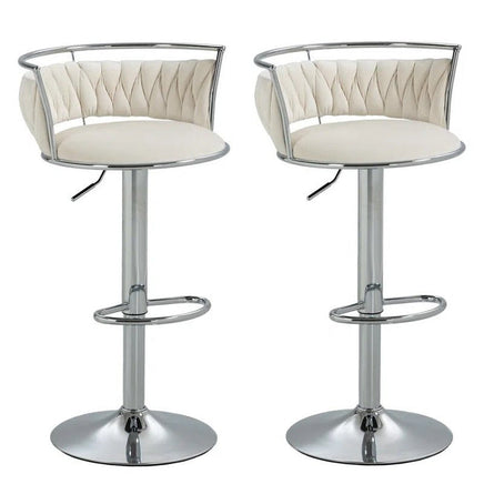 SERENITà Silver Swivel Upholstered Velvet Adjustable Height Counter Stool with Metal Frame White (Set of 2)