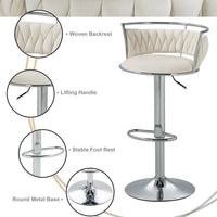 Silver Swivel Upholstered Velvet Adjustable Height Counter Stool with Metal Frame White (Set of 2)