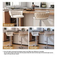 Silver Swivel Upholstered Velvet Adjustable Height Counter Stool with Metal Frame White (Set of 2)