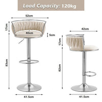 Silver Swivel Upholstered Velvet Adjustable Height Counter Stool with Metal Frame White (Set of 2)