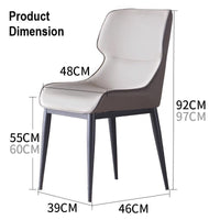 Light Grey Italian Minimal List Dining Chairs PU Retro Chair Cafe Kitchen Modern Metal Legs x2