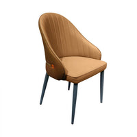 VELLUTO Dining Chairs Set Armchairs Mid Century Modern Kitchen Dining Room Chairs Faux Leather Accent Chairs Metal Vanity Lounge Chair with Back for Living Room Bedrooms  Set of 2 (Brown)