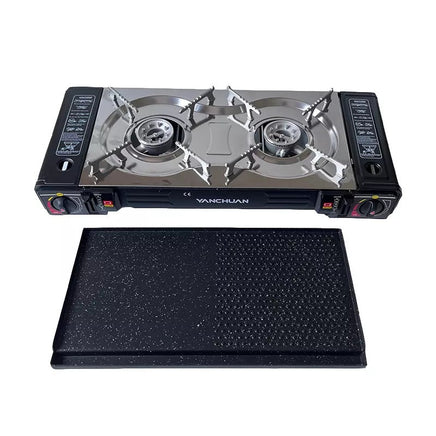 2 Burner Butane Countertop Stove, Portable Adjustable Burners with Carry Case, Portable Camping Stove with Baking Tray
