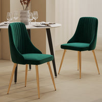 Natural Rectangular Dining Table with 4x Green Velvet Chairs
