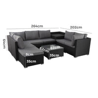 Large Modular Outdoor Ottoman Lounge Set in Black