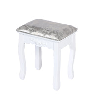 Carved Dressing Vanity Table Set with Mirror&#038;Stool- White