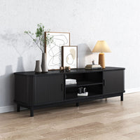 160cm Ribbed Black Entertainment Unit