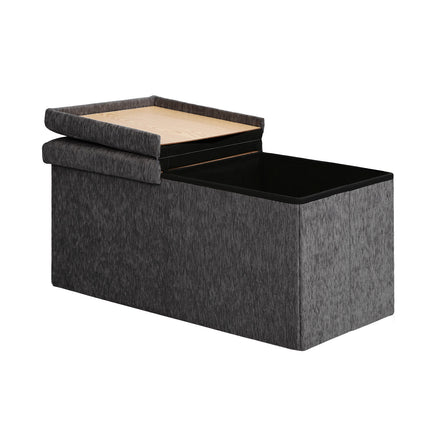 Foldable Storage Ottoman - Flip Lid Side Table Toy Blanket Organiser Seat KIRA BLACK
