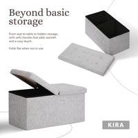 Foldable Storage Ottoman - Flip Lid Side Table Toy Blanket Organiser Seat KIRA GREY