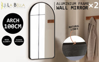 2 Set Wall Arch Mirror Arc Aluminum Frame Bathroom 50x100cm BLACK