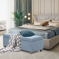 Storage Ottoman Stool 102cm Fabric LIGHT GREY BLUE