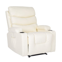 8-Point Electric Massage Recliner Chair - PU Leather Lounge Sofa Armchair CELINA CREAM