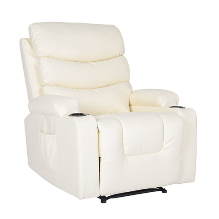 8-Point Electric Massage Recliner Chair - PU Leather Lounge Sofa Armchair CELINA CREAM