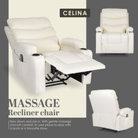 8-Point Electric Massage Recliner Chair - PU Leather Lounge Sofa Armchair CELINA CREAM