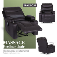 8-Point Electric Massage Recliner Chair - PU Leather Electric Lounge Sofa Armchair HARLOW BROWN