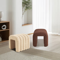 Ridge Arch Ottoman Stool Teddy Fleece Fabric Foot Rest 45cm BROWN