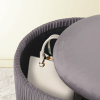 2X Side Table Storage Ottoman - Velvet Stool MIRA Grey