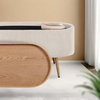 Coffee Table Storage Ottoman - Corduroy Padded Blanket Box Bench ESME CREAM
