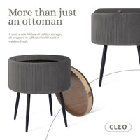 Side Table Storage Ottoman - Velvet Padded Stool Vanity Footstool CLEO GREY